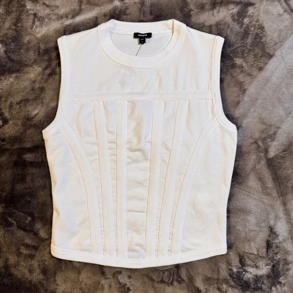 Express Brand New Fitted Crew Neck Corset Tank - White - Size Small - Picture 2 of 14